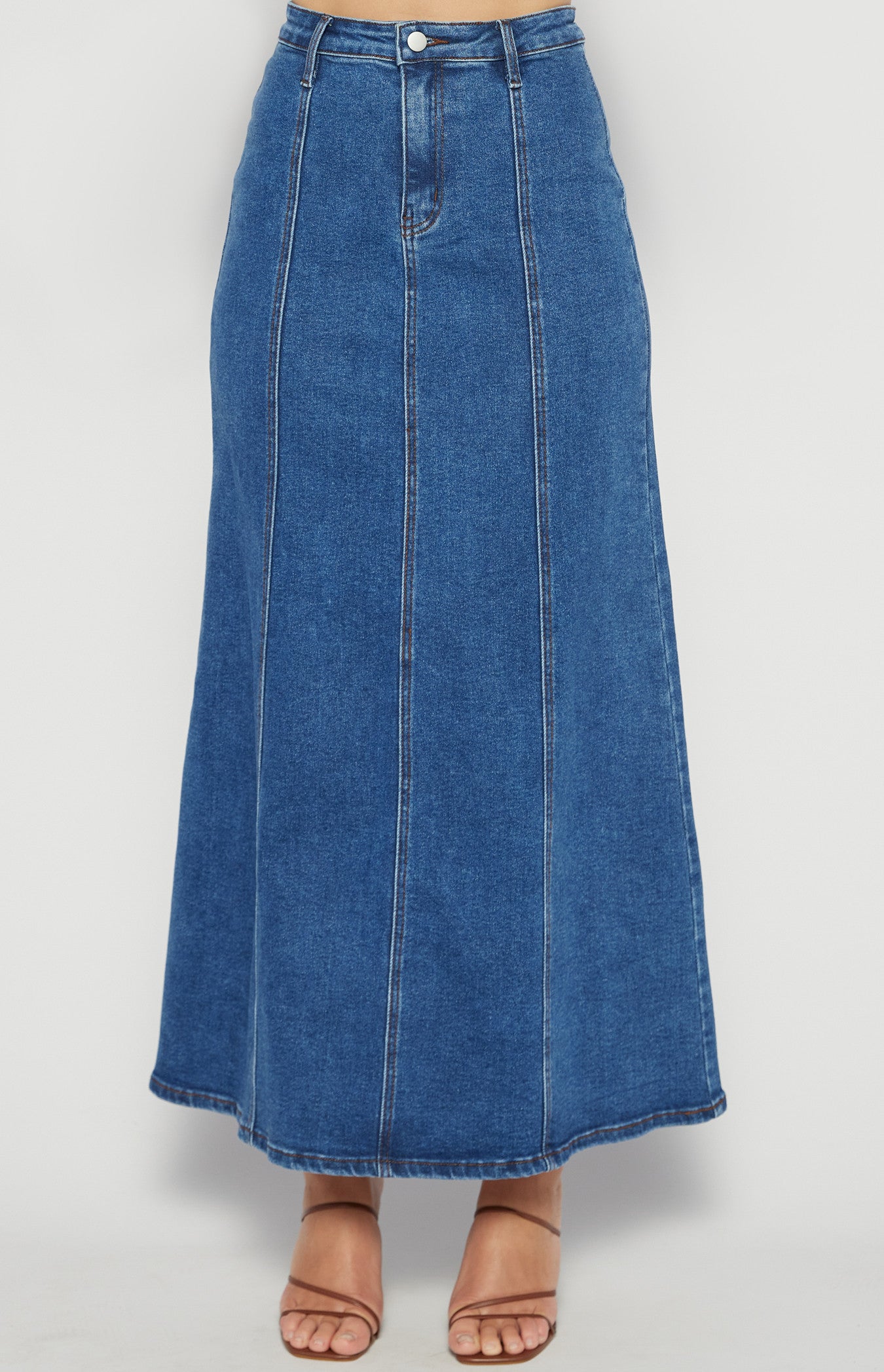 Maxi Denim Skirt with Panel Details