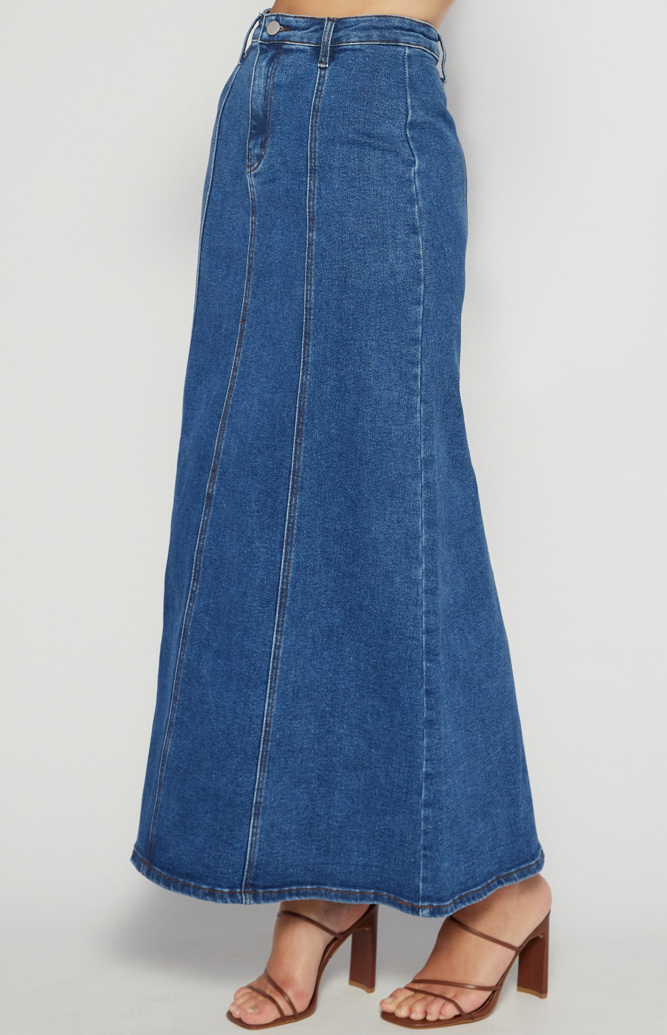 Maxi Denim Skirt with Panel Details