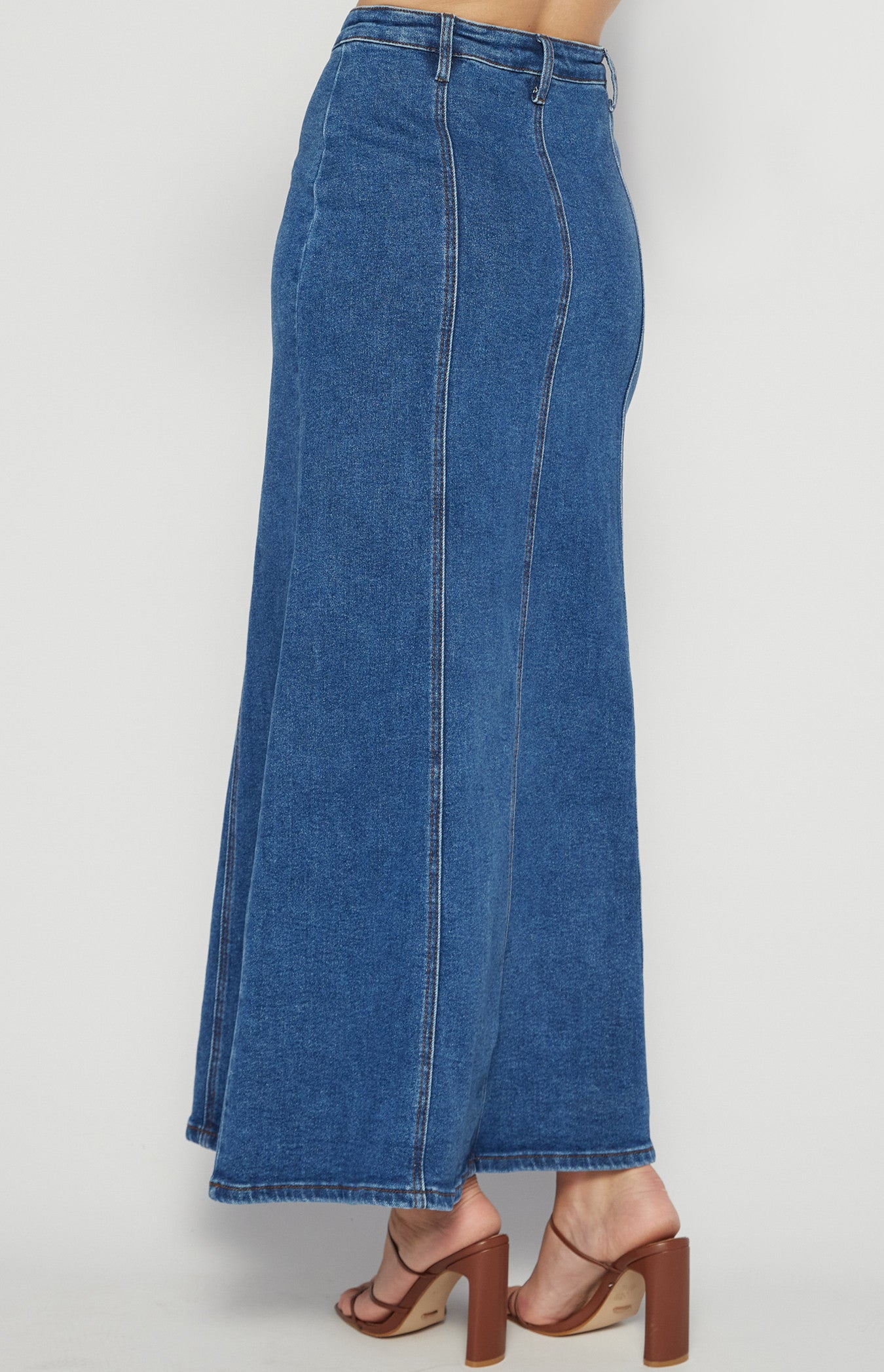 Maxi Denim Skirt with Panel Details